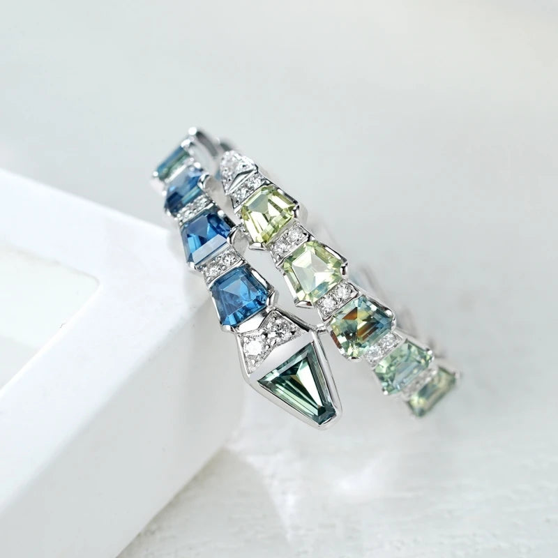 BELLUX Fine Jewelry Customized Ring 18k Gold Material Natural Gemstone Green Snake Full Diamond Ring