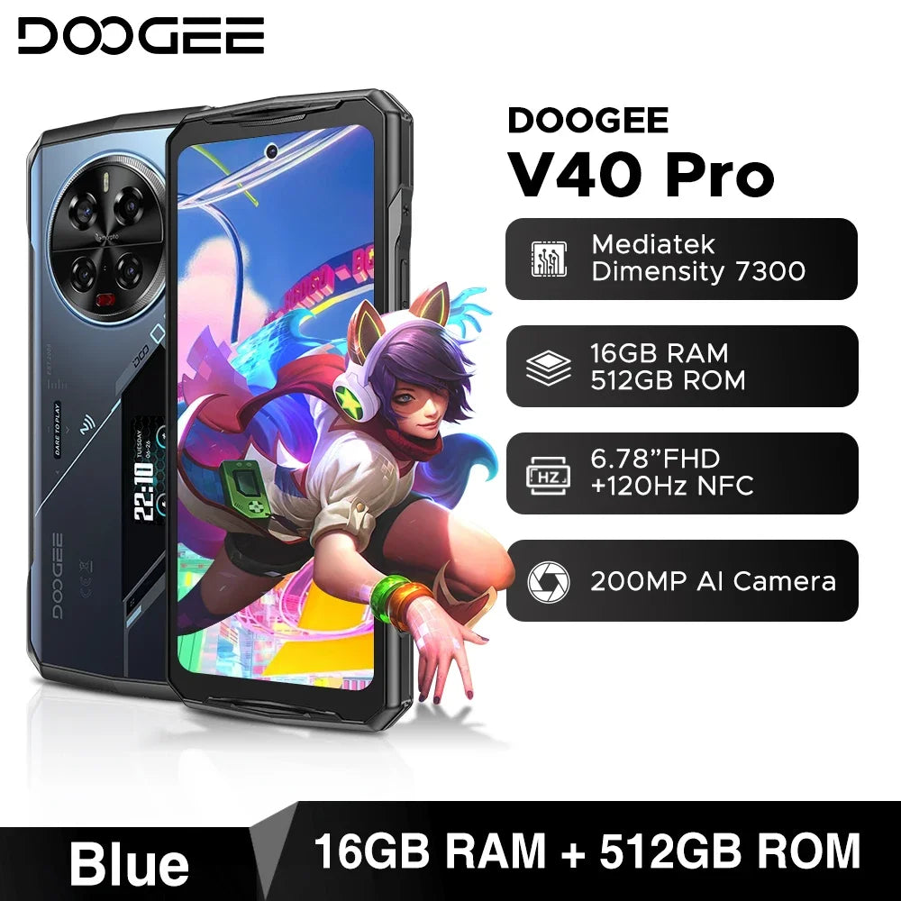 Weltpremiere DOOGEE V40 Pro 5G Robustes Telefon 6,78" 16GB+512GB Gaming-Telefone Dimensity 7300 200MP AI-Kamera 8680mAh Android 14