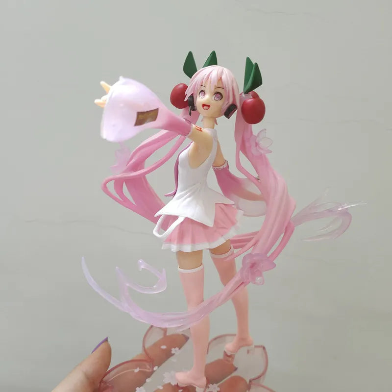 Neue Anime-Figur Hatsune Miku Virtual Singer Manga Figur Grün lange Haare rosa Rock Kawaii Mädchen PVC Actionfigur Modell Spielzeug