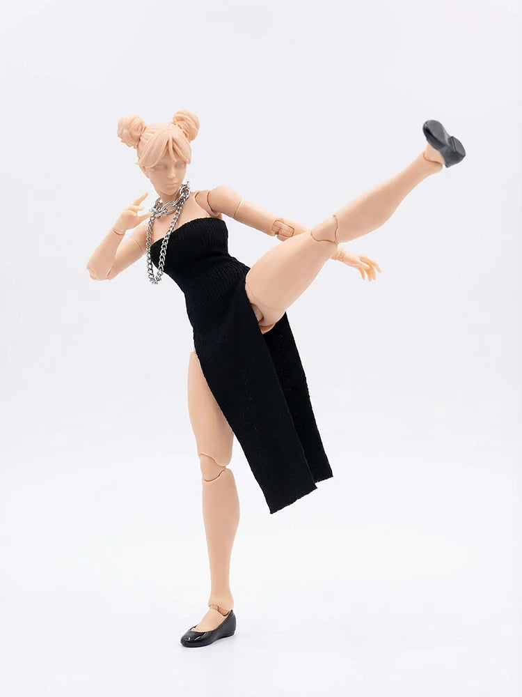 1/12 Mobile Suit Girl High Slit Cheongsam Dress Mini Necklace Flat Bottom Loafer Shoes Toys Accessory For 6" Romankey Body