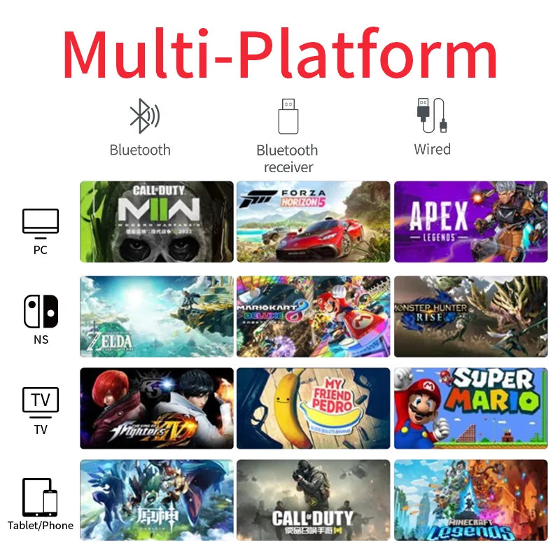 LinYuvo KS40 Transparent Style Wireless Joy-pad with 8 Color LED for Switch/NS OLED,Turbo Function Controller Joystick for Lite