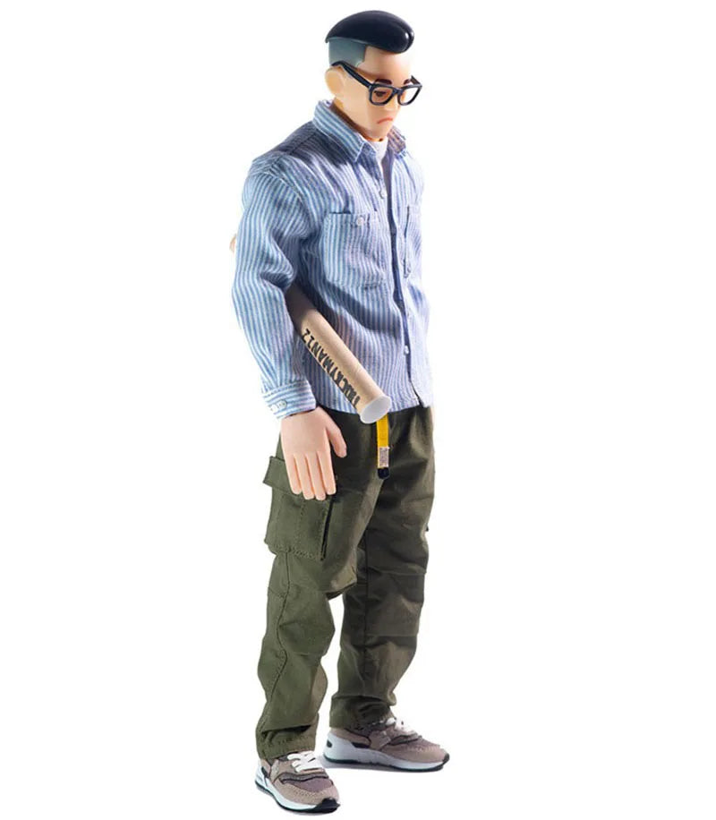 Limited Edition 1/6 Men Soldier Street Trend Blue Cowboy Boy Classic Long Sleeve Denim Coat Striped Shirt 12" Action Figure Toys
