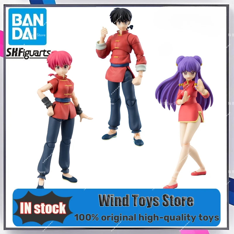 Original BANDAI S.H.Figuarts Saotome Ranma Shampoo Action Figures Toy Collection PVC Models Anime Ranma Nibun-no-Ichi Statuette