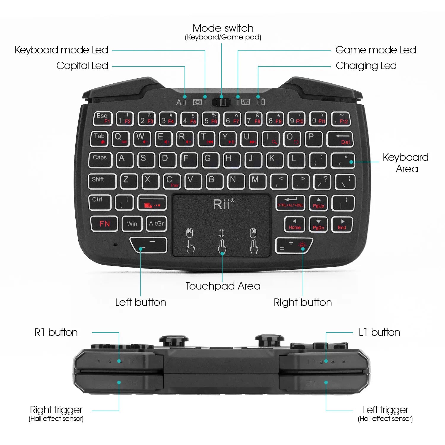 Rii RK707 Englisch Bluetooth/2,4G drahtlose tastatur Mit Spiel griff