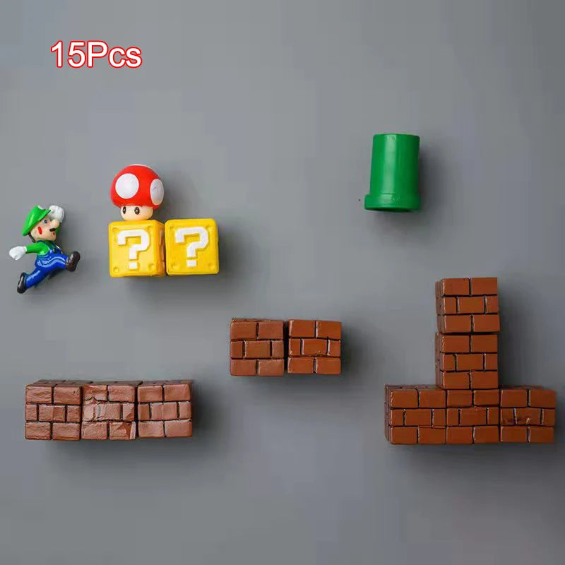 Super Ma Bros DIY Fridge Scene 3D Magnets Refrigerator Decoration Bullet Mushroom Turtle Wall Sticker Set Home Collection Gift