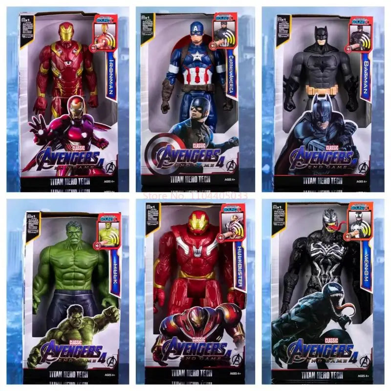 30cm Hot Marvel Avengers Toy Thanos Hulk Spiderman Iron Man Captain America Thor Black Panther With Sound And Light Action Toys