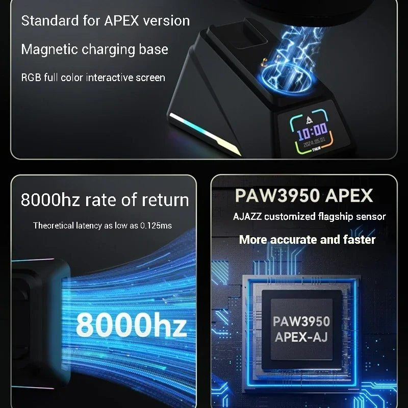 AJAZZ AJ179 Apex Wireless Three-mode Gaming Mouse PAW3395 Sensor 26kPDI Manual Engineering Wired Lightweight Mouse Accessories