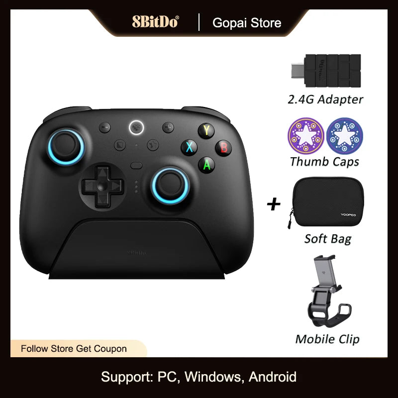 8BitDo Ultimate 2 Wireless, TMR Joysticks & Hall Effect Triggers Controller with Charging Dock for PC,Windows 10,11,Android