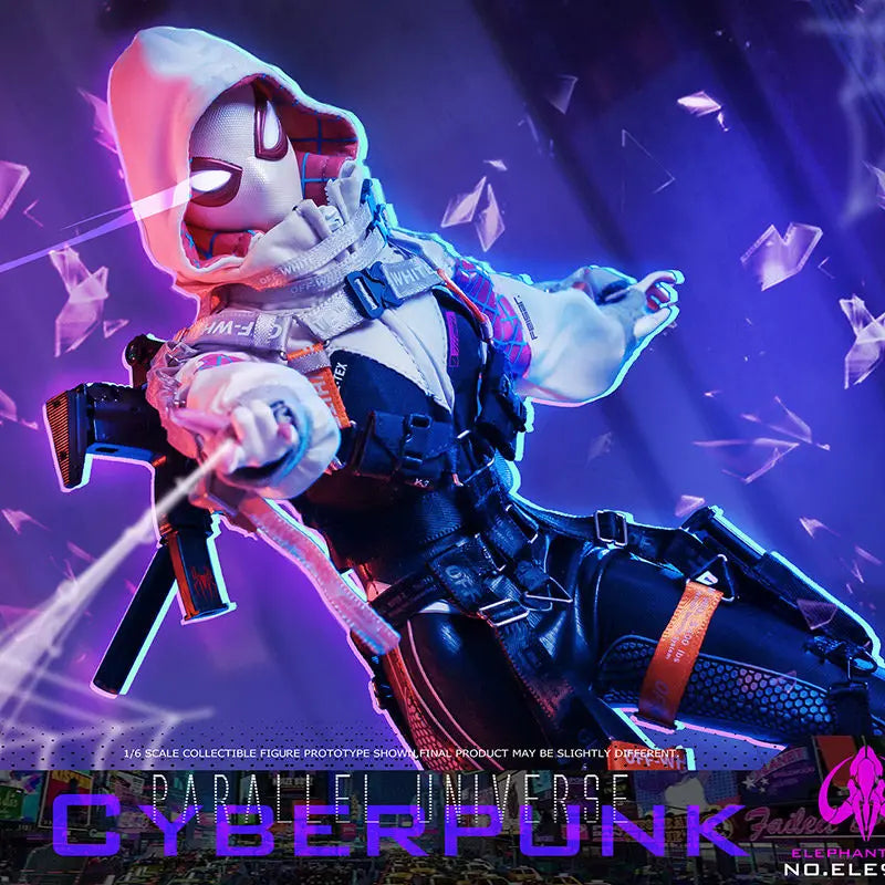 Marve 1/6 Scale Marvel Cyberpunk Spider - Gwen Action Figure Interchangeable Eyes Collectible Model ELE9002