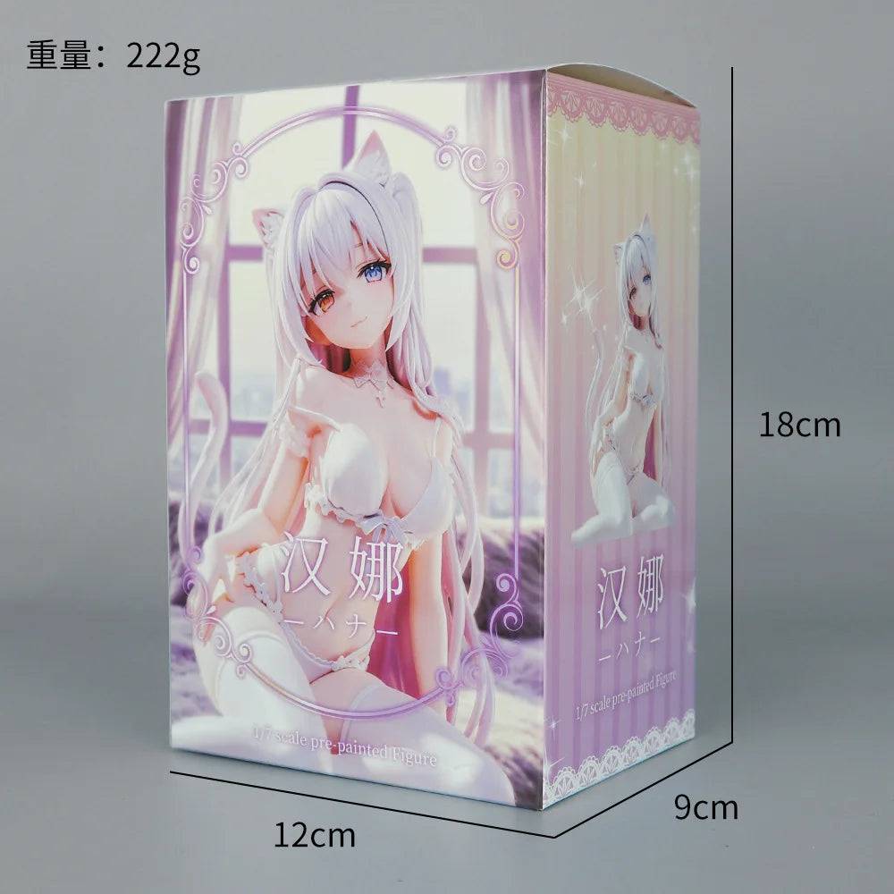Anime Cat Girl Hanna Figure Original Art White Hair Pajamas Pvc Figurine Desktop Computer Case Decoration Anime Collectors