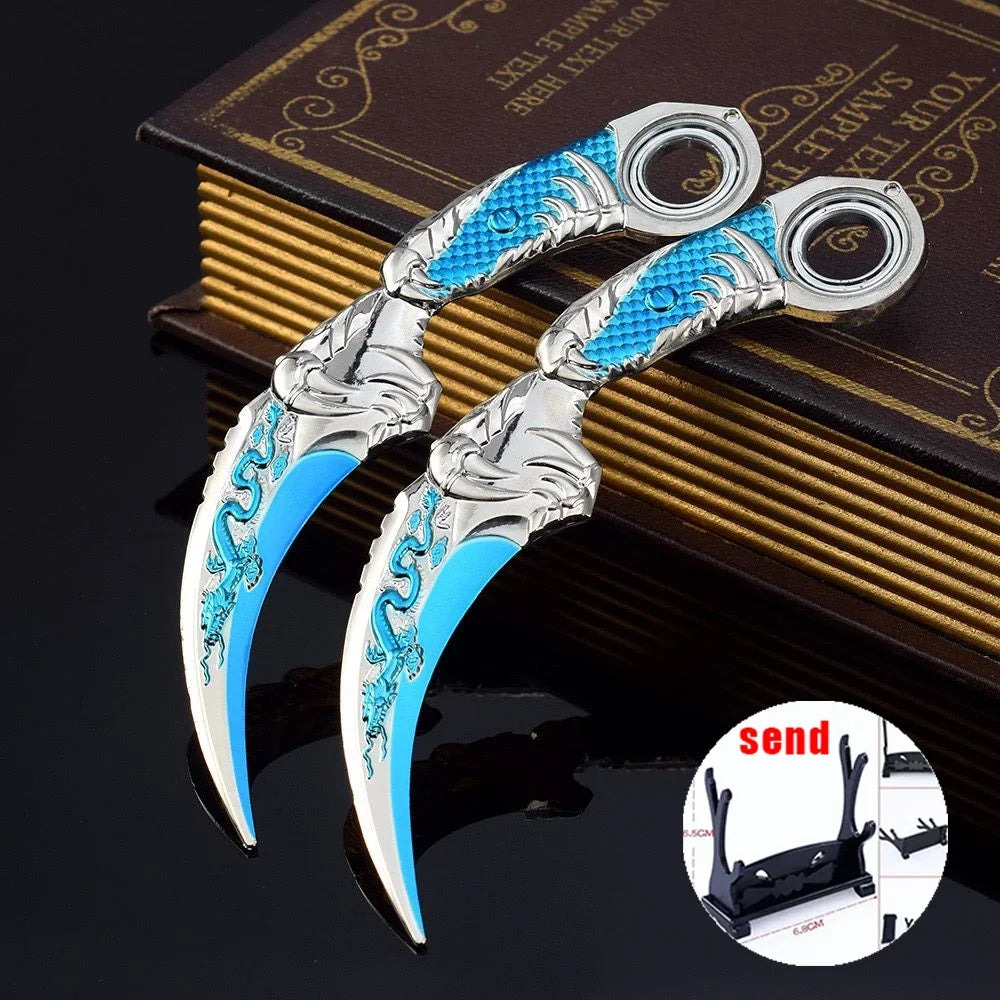 6,7 Zoll chinesischer Drache Karambit Metall Dark Moon Double Thorn Modell Spiel Leben und Tod Peripheriegeräte Golden Dragon Claw Knife Toy