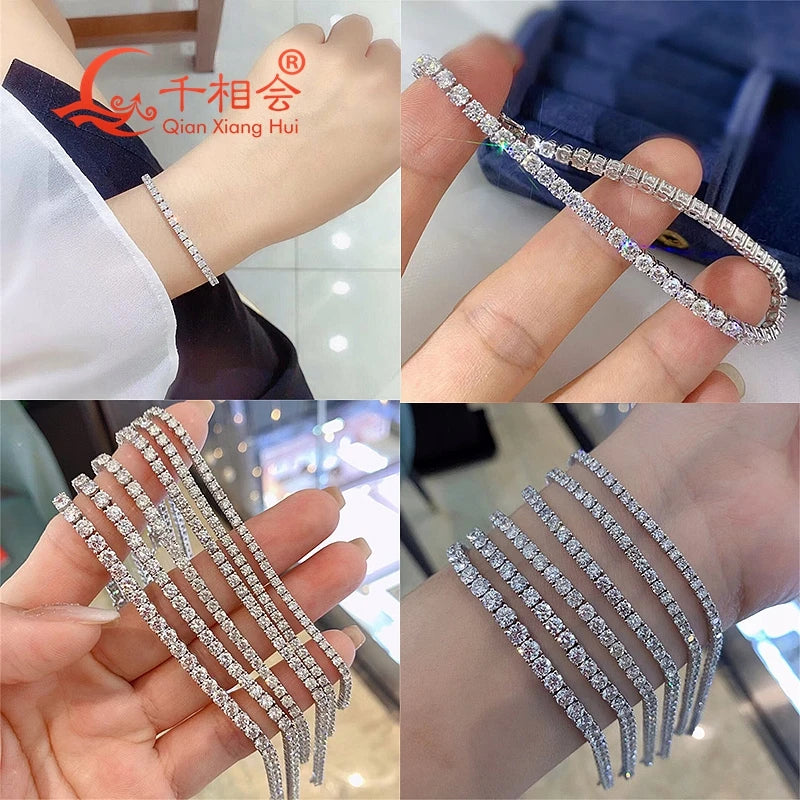 3mm 4mm 5mm 6.5mm Luxury Tennis Bracelet S925 Sterling Silver  D vvs white Moissanite jewelry Men Women gift  gift party