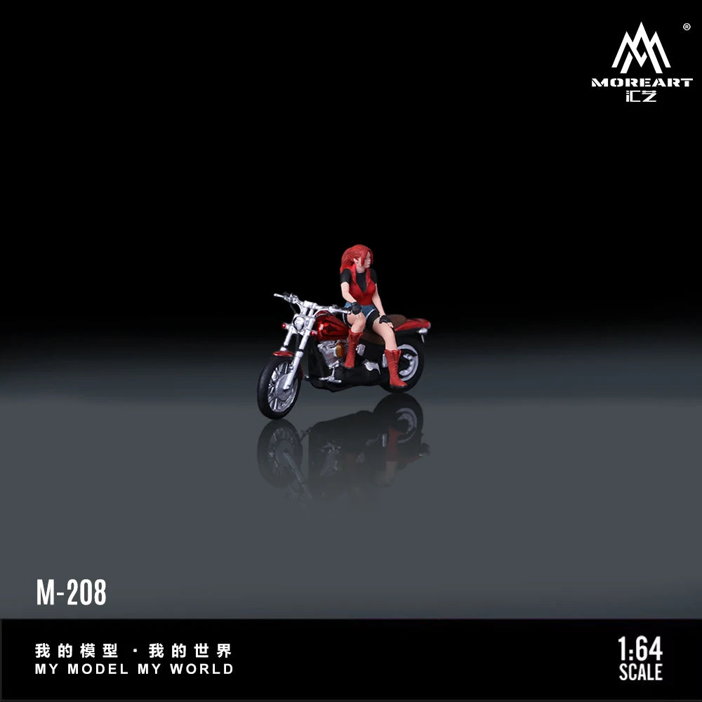 MoreArt 1:64 Red Motorcycle Red Boot Cool Female Figure Resin Model, Miniature Scene Decoration Gift&Display