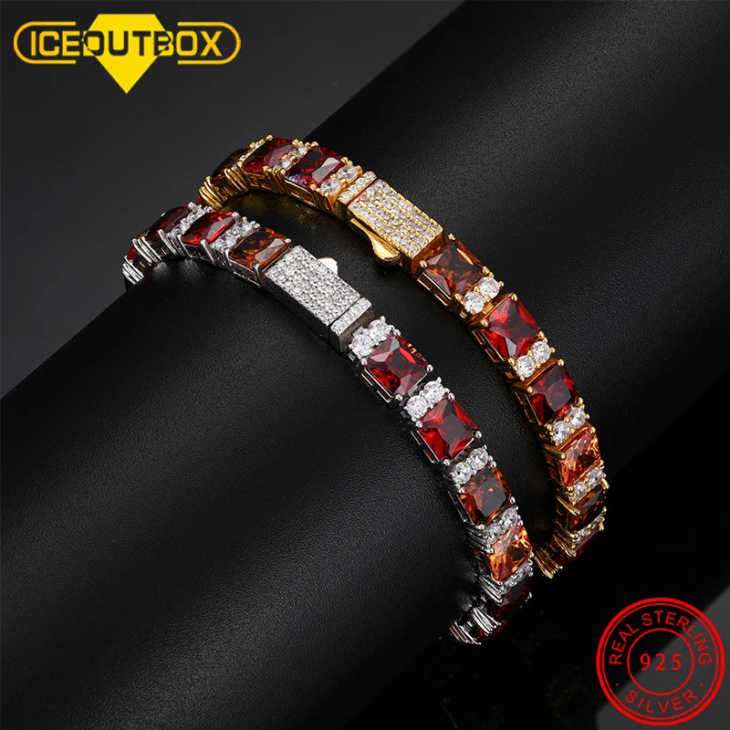 925 Sterling Silber Bling Farbverlauf Braun Baguette Zirkon Tennis Armband Hochzeit Party Unisex Hip Hop Schmuck Für Geschenk Frauen Männer