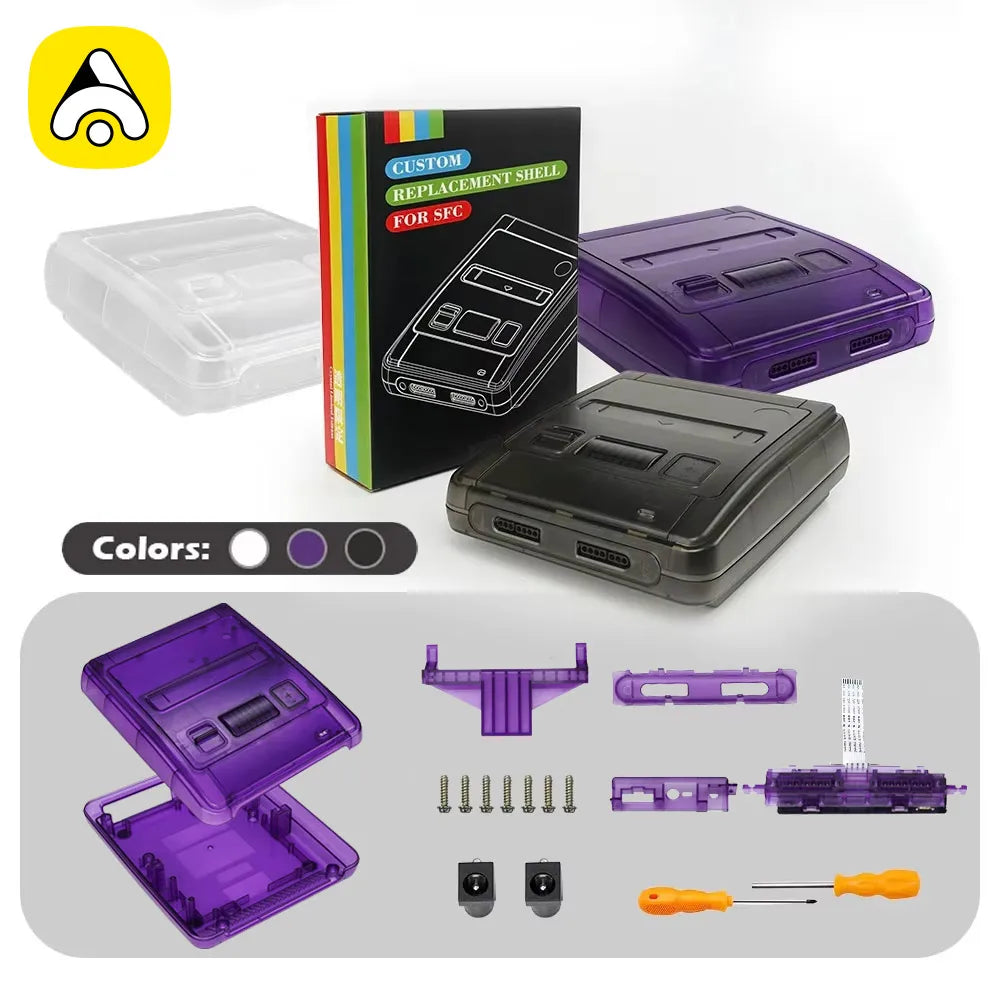 ABS Transparent SFC Replacement Shell For Super Famicom Console SFC Case With Screwdriver Kit