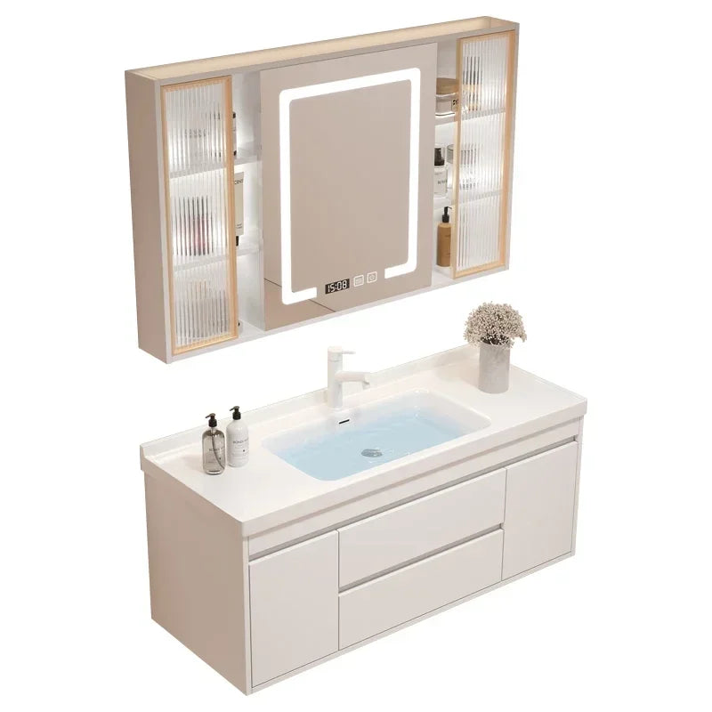 **Nordic Bathroom Vanity Cabinet With Ceramic Sink Combination Set Modern Floor Cabinet Washstand Stone Slab One Basin Hand Wash