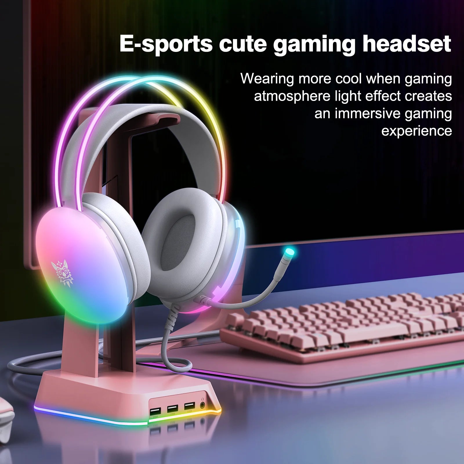 ONIKUMA 2024 Нови слушалки с пълно RGB подсветка за компютър и RGB светлини ЗА ГЕЙМЪРИ KOL