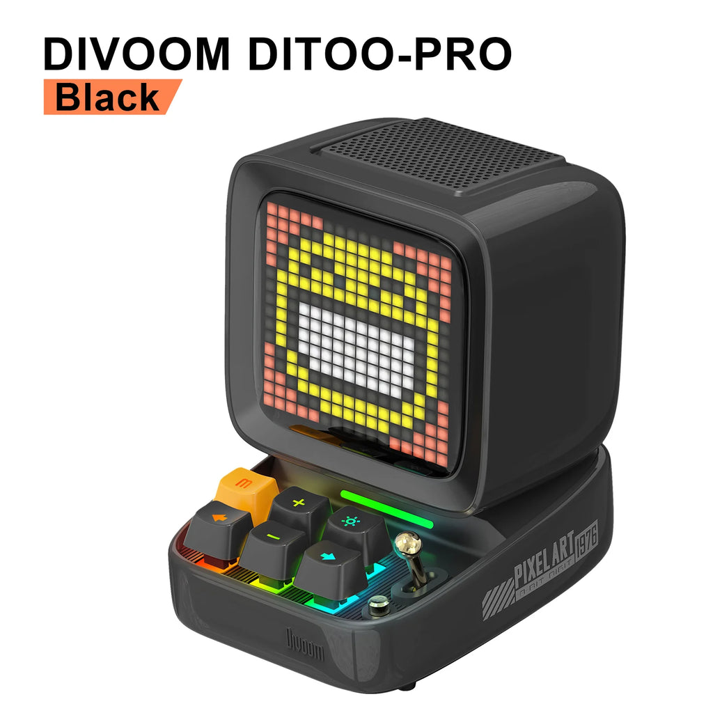 Ditoo Bluetooth-Lautsprecher, Retro-Pixel-Art-Spiel, tragbar, mit 16 x 16 LED-App-gesteuertem Frontbildschirm (Pink), DIY-LED-Anzeigetafel