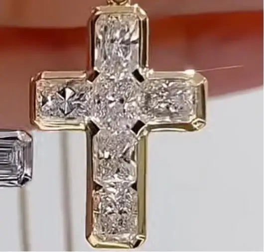 18K Solid Real Gold Lab Grow Diamond Necklace 6 stone emerald 2CT Round Cross Pendant IGI Diamond CVD/HPHT Custom 14K gold