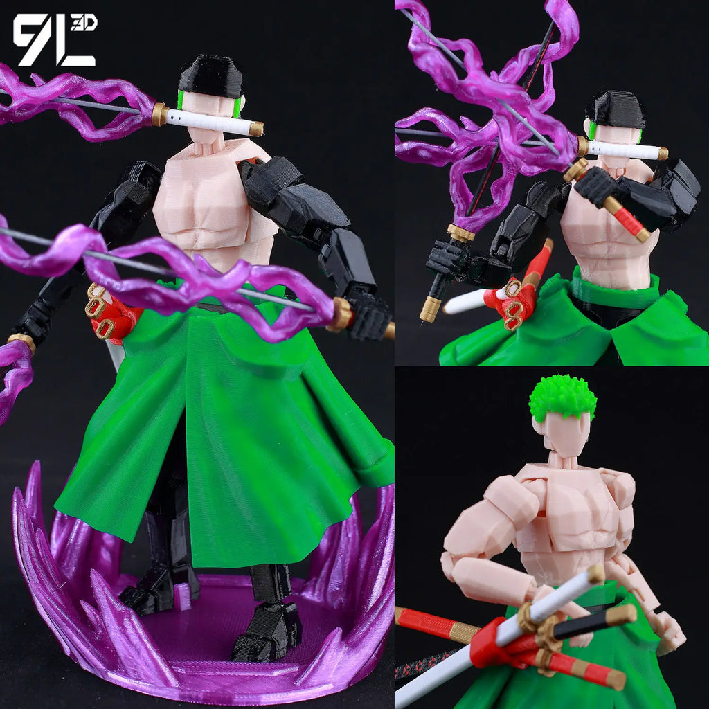 9L 3D-gedruckte One Piece Roronoa Zoro Lucky Dummy, 13 bewegliche Shapeshift-Actionfiguren, Schaufensterpuppen-Spielzeug für Anime-Liebhaber