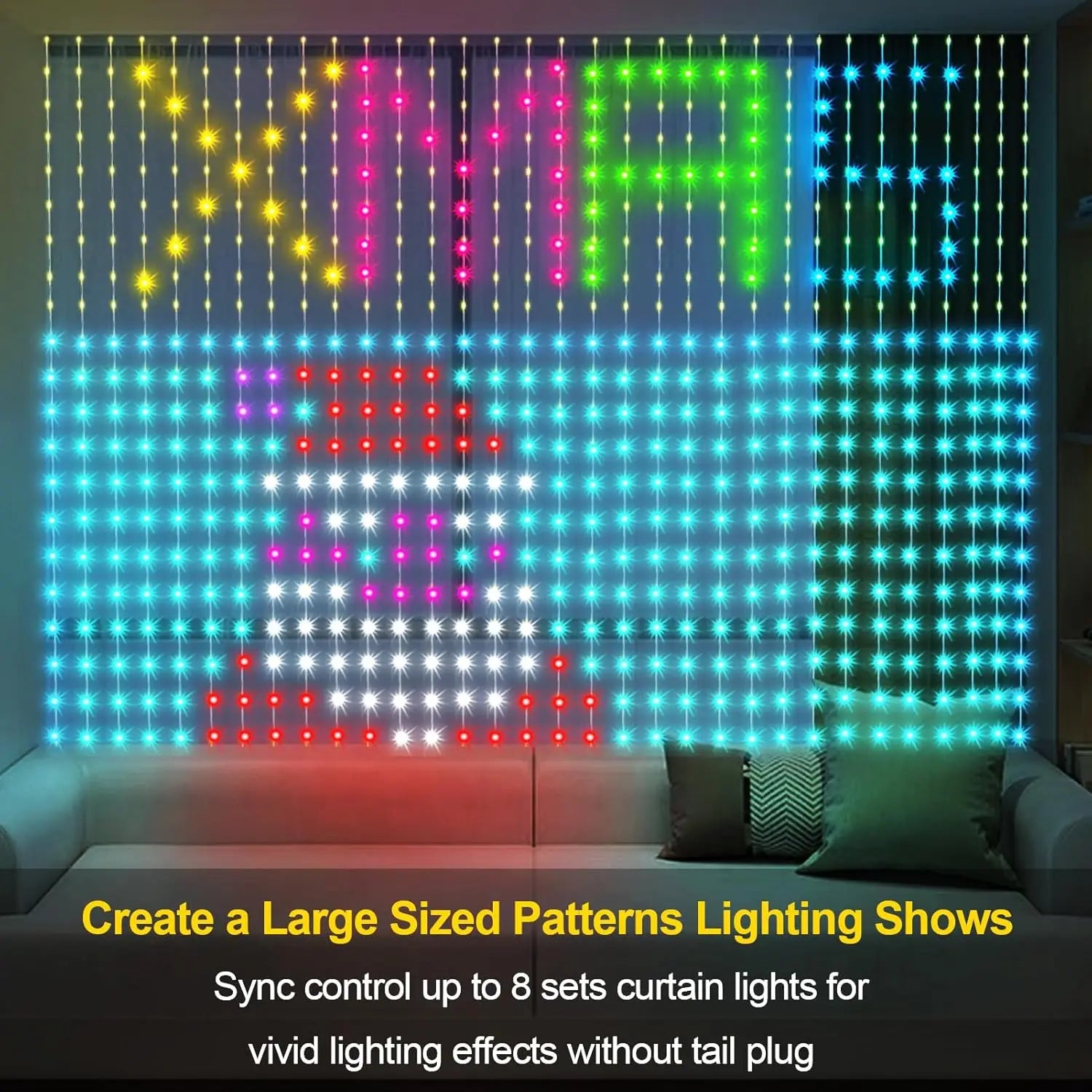 LED Decoration RGB curtain Smart Lights App Controlled String Fairy Lights DIY Pattern and Text Programmable Music Sync Reote