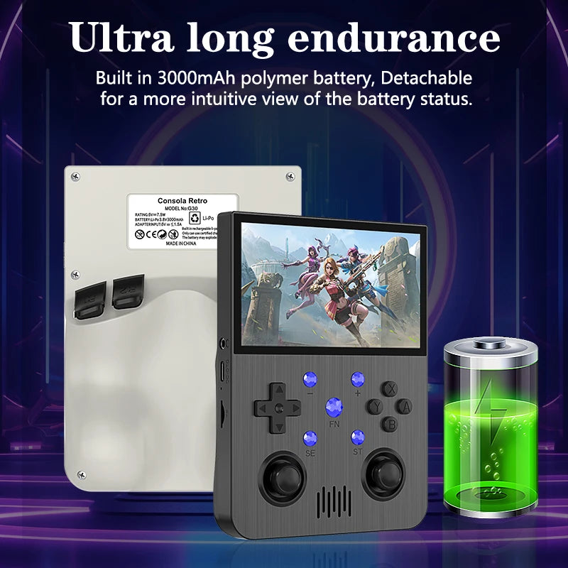 64G Handheld-Spielekonsole 4,3-Zoll-IPS-Bildschirm 3000mAh Akku Linux-System Retro Tragbare Videokonsole Geschenk