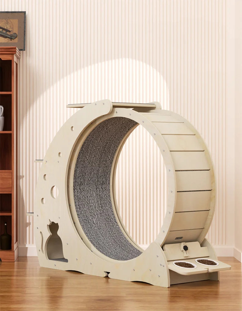 Luxury Pet Climbing Frame - Custom OEM/ODM Cat Treadmill with Dual Bowls (Birch & Fiberboard Options, Indoor Exercise Wheel