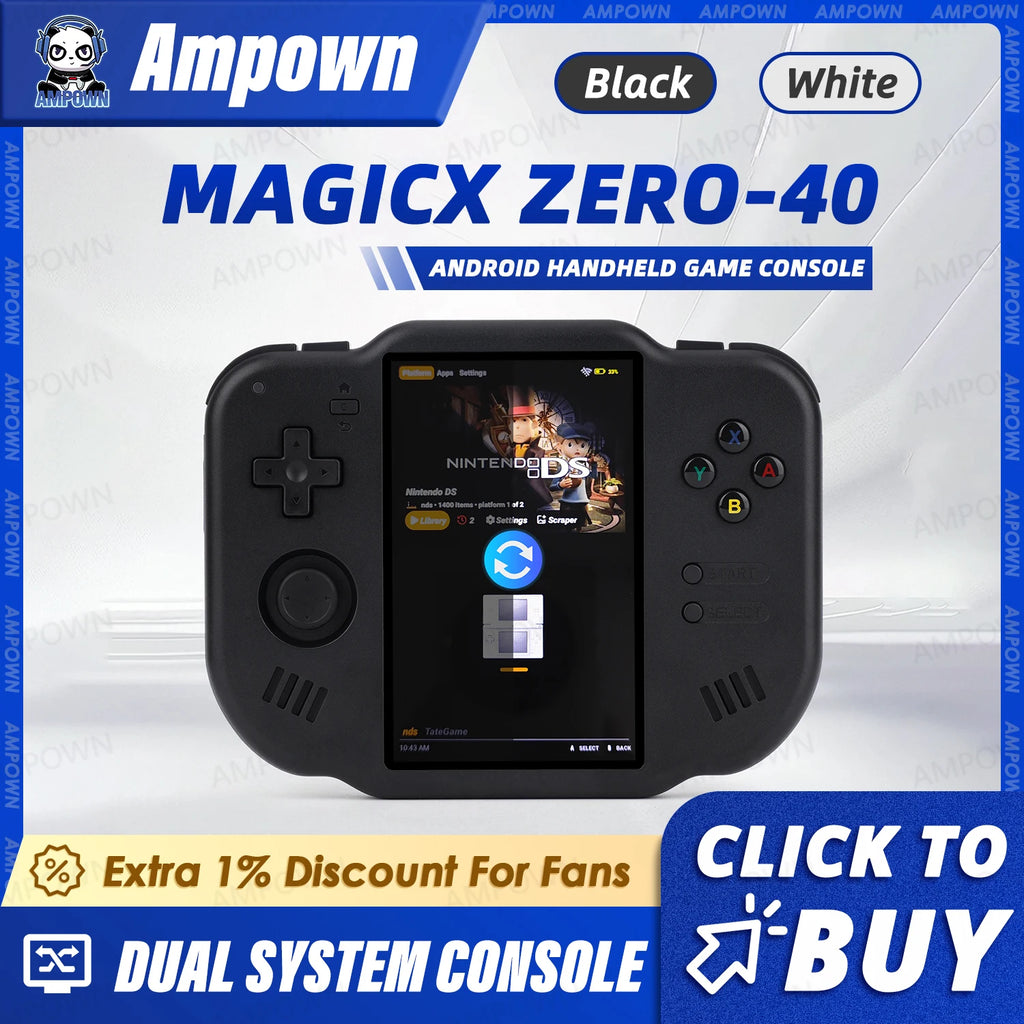 AMPOWN ZERO 40 Video Game Console 4'' IPS Multi-touch Screen Android System A133P Support Wifi Bluetooth Vibration Motor for NDS