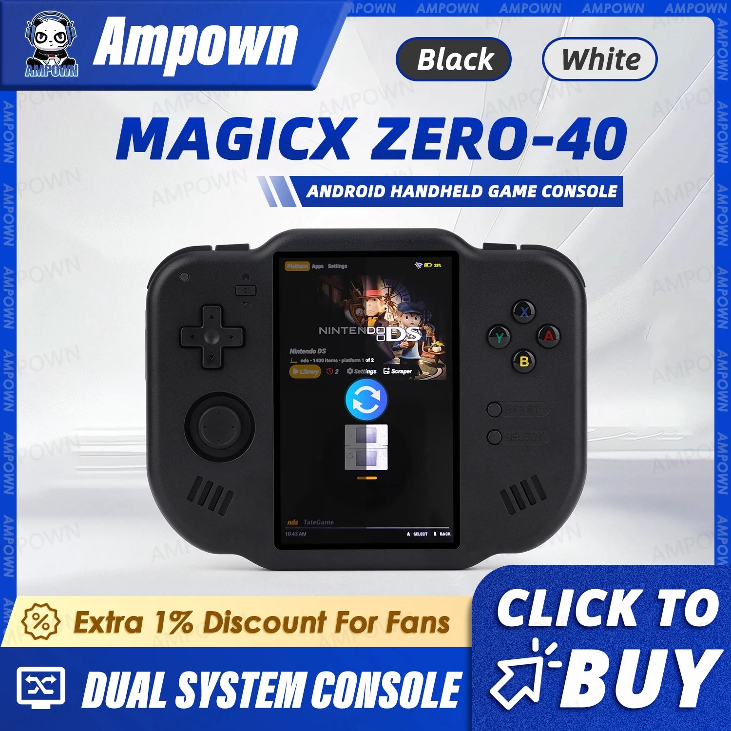 AMPOWN ZERO 40 Video Game Console 4'' IPS Multi-touch Screen Android System A133P Support Wifi Bluetooth Vibration Motor for NDS