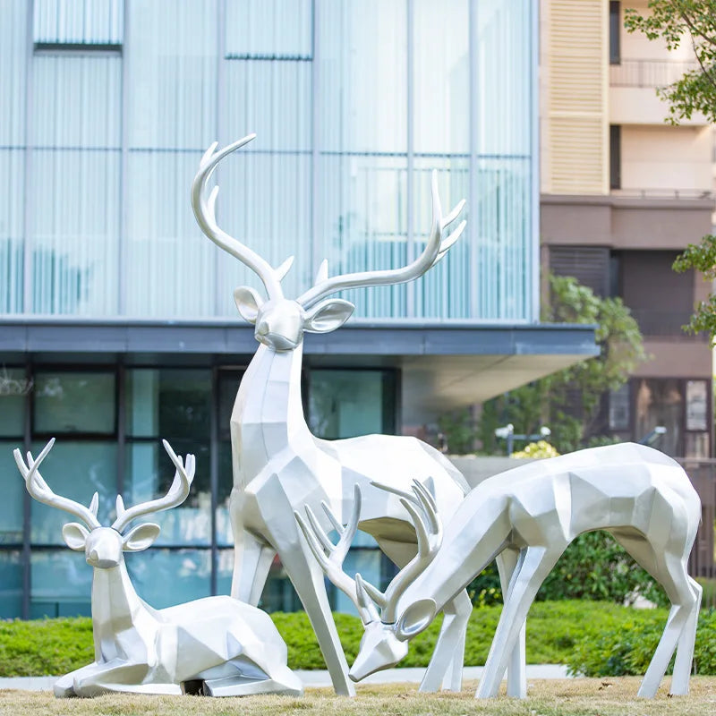 Outdoor large-scale abstract geometric fiberglass luminous sika deer sculpture