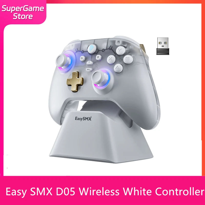 Easy SMX D05 Wireless Gaming Controller Gamepad for PC/Switch/TV/Phone with Charging Dock RGB Hall Effect Joysticks Triggers