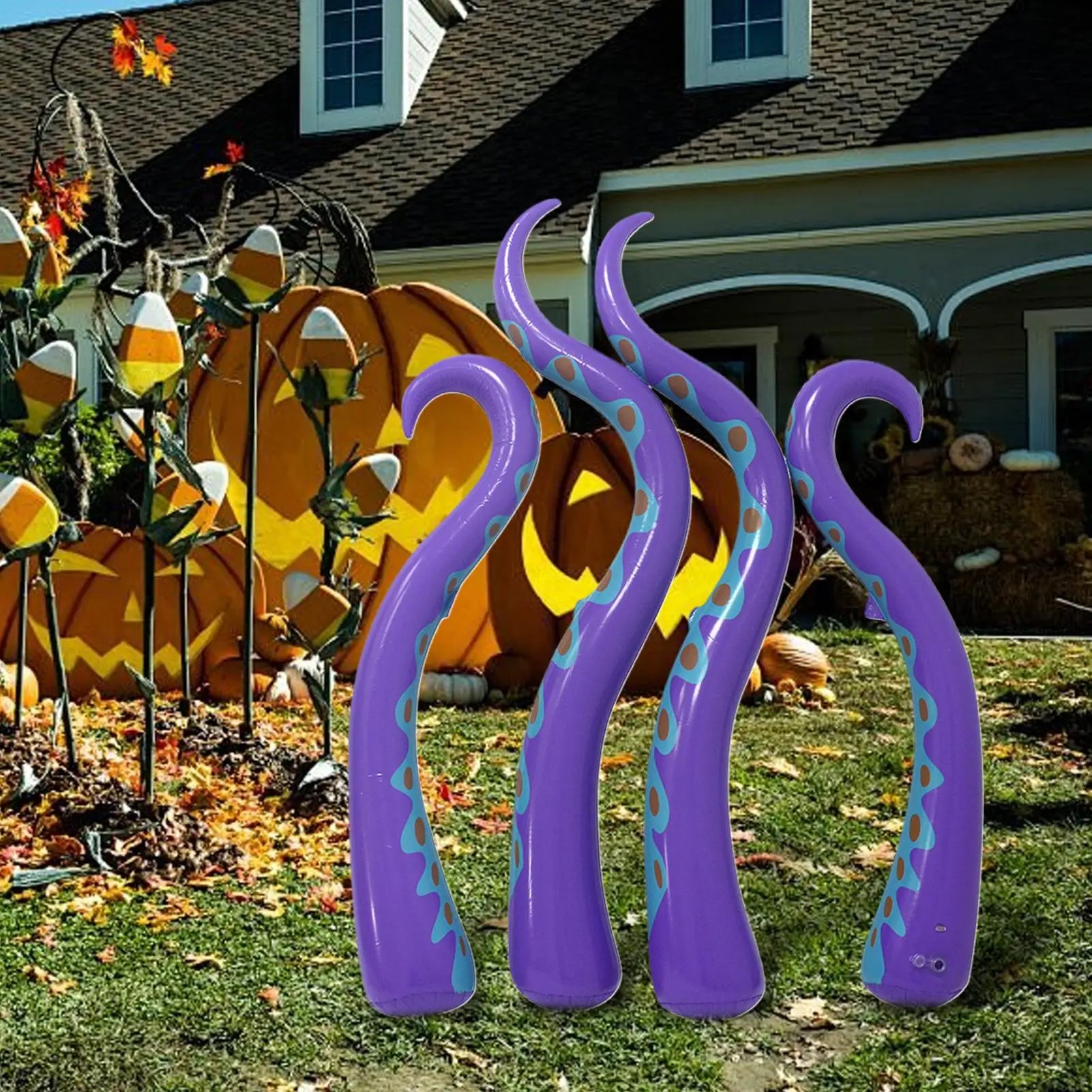 4 Pieces Outdoor Giant Octopus Tentacles Halloween Puppet Halloween Inflatable Decor Holiday Party Yard Lawn Decoration