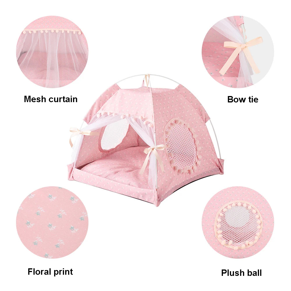 Foldable Pet Cat Tent Bed Four Seasons Universal for Cat and Dog Pet Nest Summer Cool Mat Portable Breathable Cat House Cave Hut