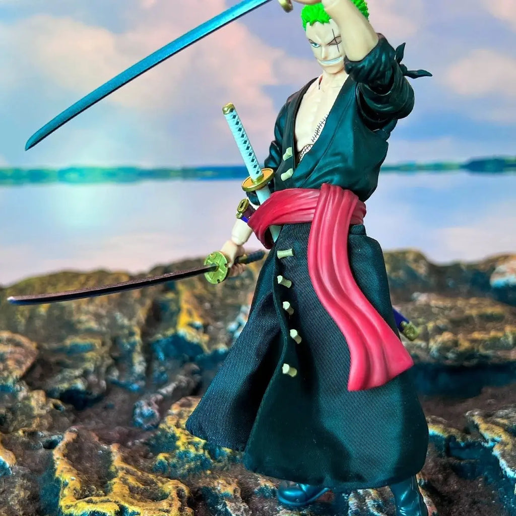 One Piece SHF Serie Anime Zoro NEUER Piratenjäger Verstellbarer handgefertigter Rocksaum Geeignet für bewegliche humanoide Spielzeuge im Maßstab 1:12