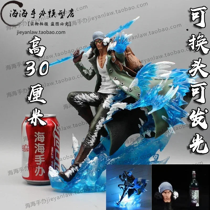 Aokiji Kuzan Action Figurine One Piece Anime Figure Gk Pvc 2 Heads 2 Hands Statue Model Collection Room Decoration Toy Gifs 30cm