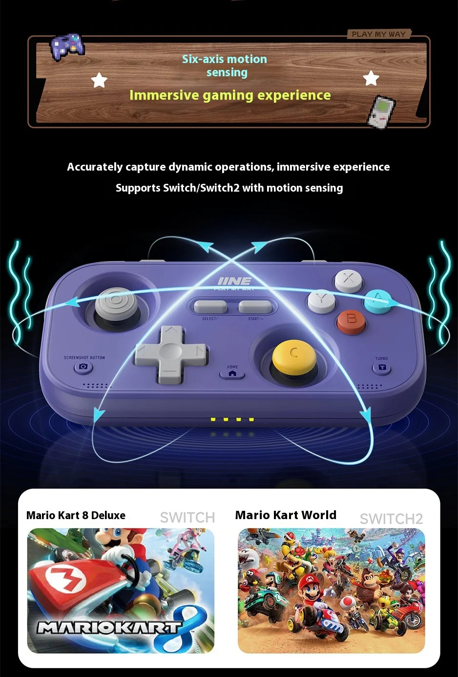 IINE Retro Card Game Controller Portable Switch2 mini handle Hall Joysticks 1000Hz Recessed Joystick Designed Customizable Gifts