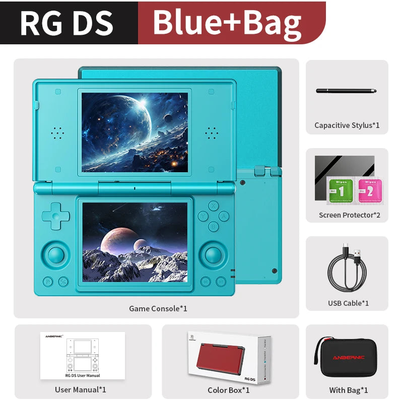 ANBERNIC RG DS Handheld Game Console RK3568 64-bit 4" IPS Multi-touch Screen Android 4000mAh Dual-screen Flip Video Games Player