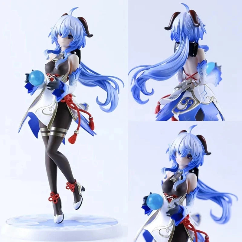23CM Anime Ganyu Games Genshin Impact Action Figure Watch The Moon Shouyue Black Silk Standing Paimon Model Toys Collection Doll