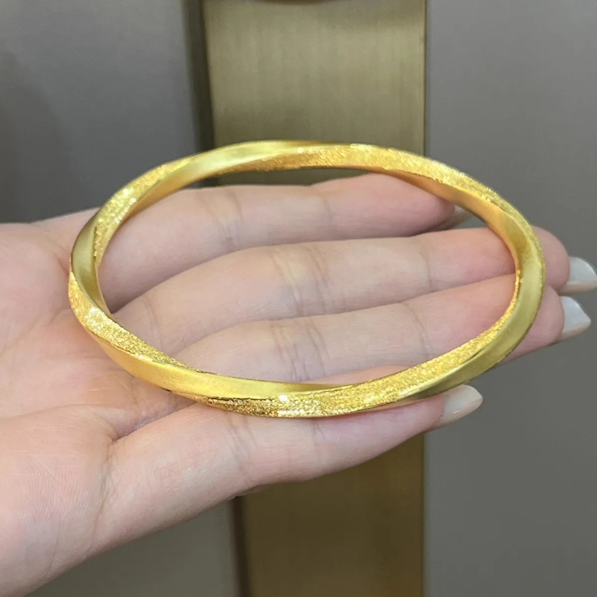 Real 24k Gold 9999 Niche Design Chinese Style Half-nail Sand Texture Mobius Circle Bracelet Women Fine Jewelry