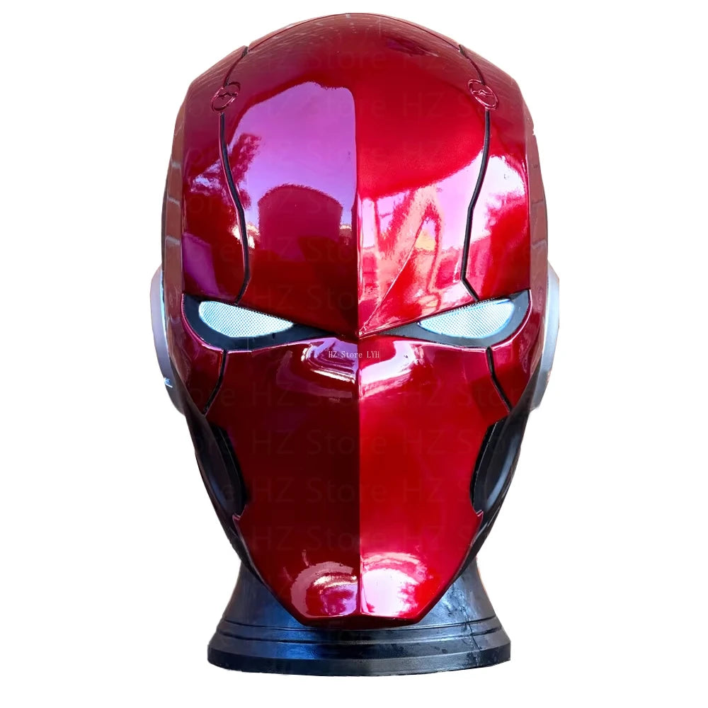 Arkham Knight Mask with Light Eyes Red Hood Gothan Helmet Halloween Cosplay Masque Fiberglass Flipping Mold Non 3D Printing Gift