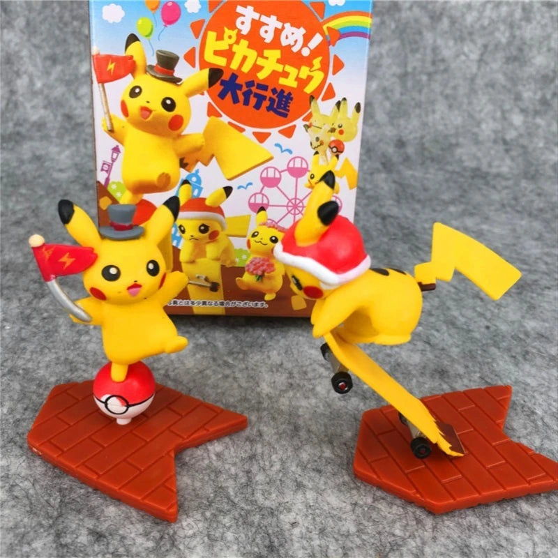 Pokemon Center Summer Seaside Pikachu Parade Edition Q Version Action Figures Cartoon Character Collectible Desktop Ornaments