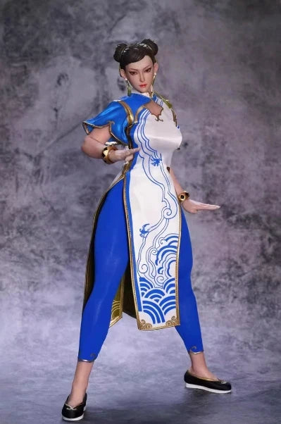 Chunli Action Figure Play Toy P026 1/6 Scale 12  Movable Eyes Blue Cheongsam Female Soldier Collectible Figurine Full Set Gift