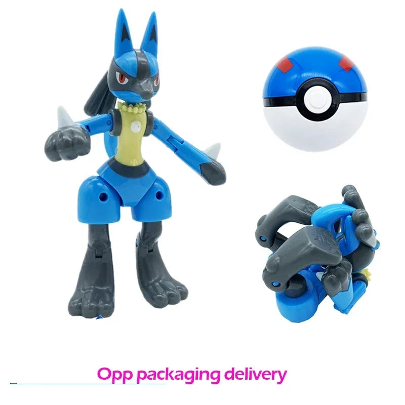 Pokemon Action Figure Transformer Doll Pokeball Figurine Poke Ball Deform Pikachu Greninja Lucario Mew Snorlax Lapras Kids Toy
