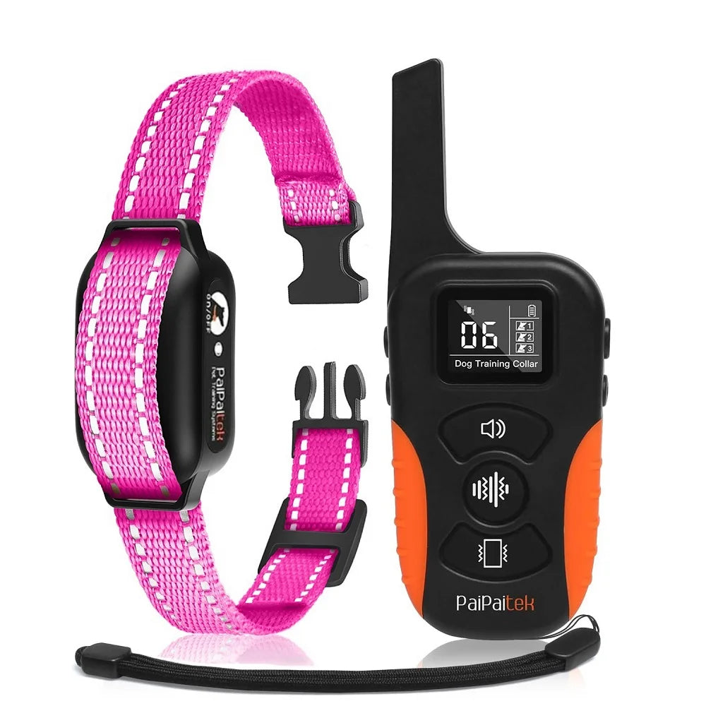 PaiPaitek Hundeerziehungshalsband mit Fernbedienung, 1000 m Reichweite, kein Stromschlag, Vibrationsalarm, nur Piepton und Vibration, wasserdicht und wiederaufladbar