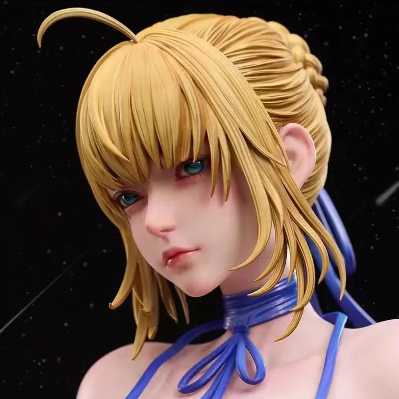 Anime Figure Saber Artoria Pendragon GK Sitting Pvc Statue Two Dimensional Beauty Model Desktop Decoration For Anime Collectors