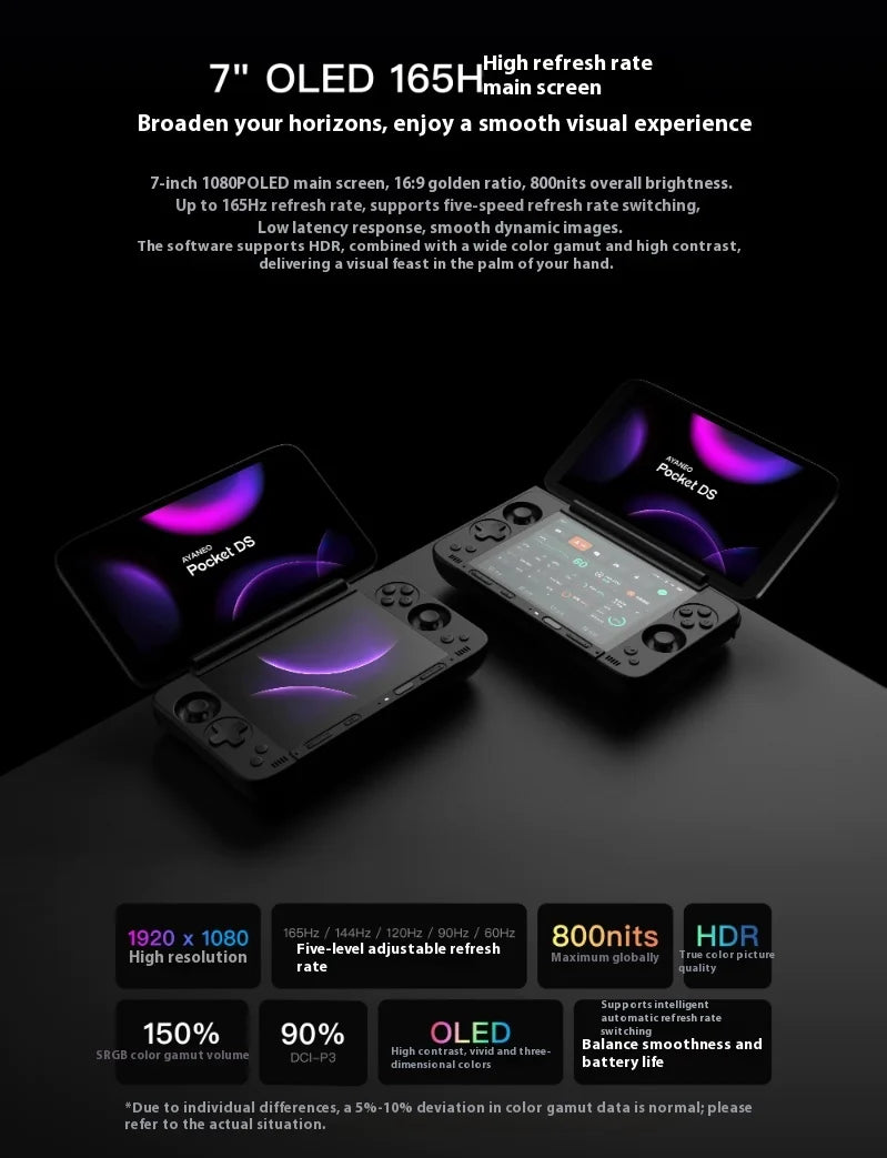 AYANEO Pocket DS-Spielekonsole, 7 Zoll, 1080P, 165 Hz, OLED-Bildschirm, 8000 mAh, tragbare Android-Handheld-Konsole, Dual-Screen-Flip-Spielmaschine