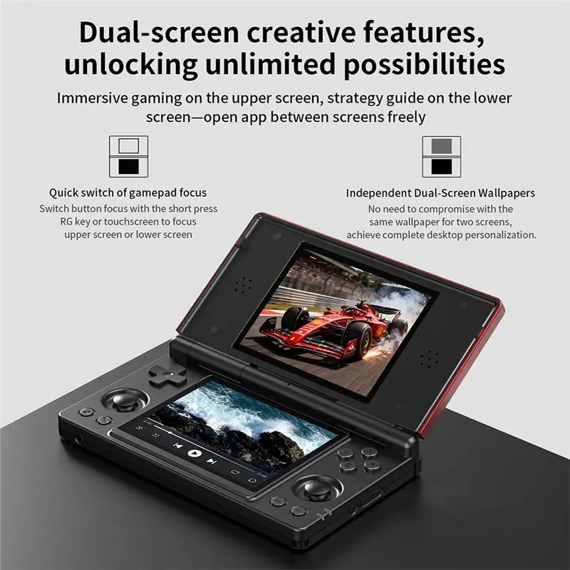 RG DS Handheld Game Console 4" IPS Dual Screen Android 4000Mah Flip Video Games Player Supports Rixelhk Wifi Streaming