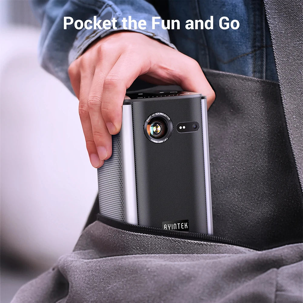 BYINTEK P70 Projector 4K 1080P DLP Mini Portable Projector Home Theater Smart Wi-Fi & Bluetooth for Movies & Gaming With Battery