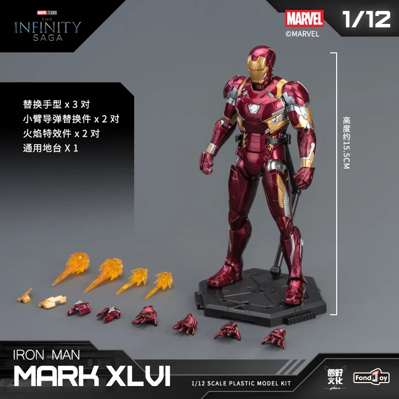 Fondjoy Real Iron Man Mk45 Action Doll Marvel Assembled 1/12 Model Toy Birthday Gift For Boys Collecting Toys And Hobbies