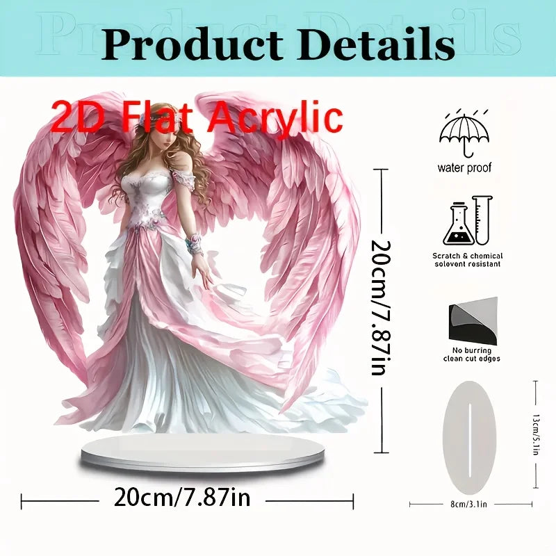 2D плоска бохемска акрилна статуетка на ангелски крила/пазител с основа/многофункционална декорация за настолни компютри